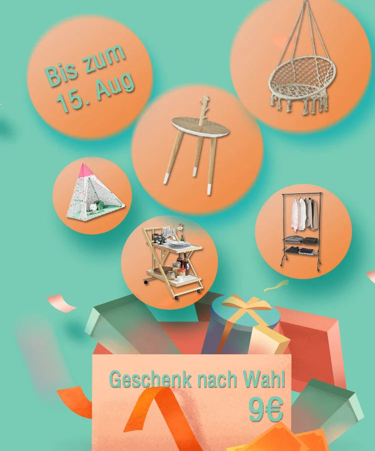 Geschenk nach Wahl | Beistelltisch, Servierwagen, Hängesessel und verschiedene Möbel