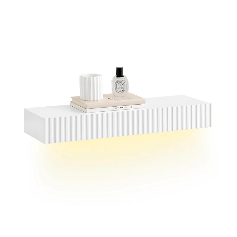 Vorverkauf | SoBuy | Schweberegal | mit Schublade | LED-Bewegungssensor-Licht | Wandschublade Weiß | FHK38-W