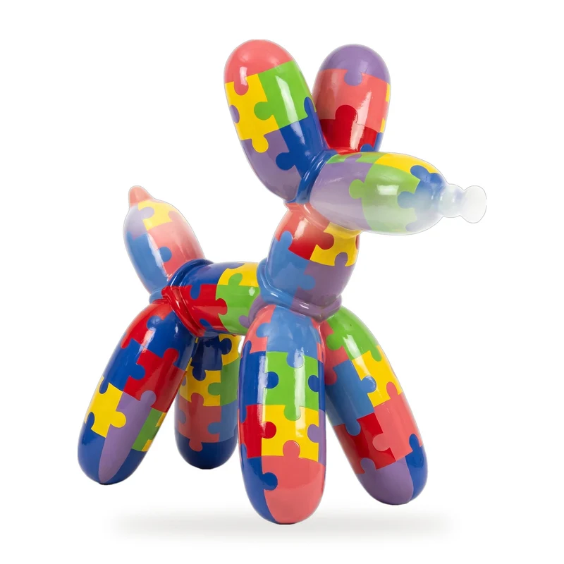 Casa Padrino Deko Skulptur Hund 100 cm – Bunt Puzzle Kunstharz Figur Pop Art
